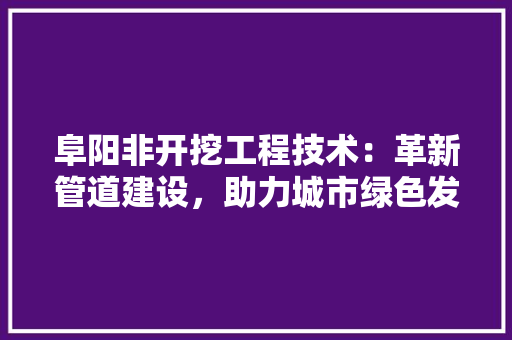 阜阳非开挖工程技术：革新管道建设，助力城市绿色发展 室内设计