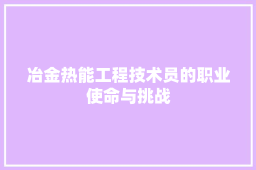 冶金热能工程技术员的职业使命与挑战 家居装修