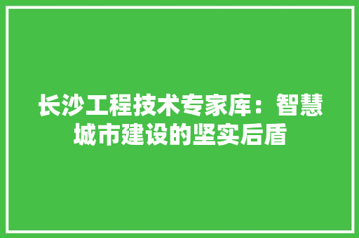 长沙工程技术专家库：智慧城市建设的坚实后盾