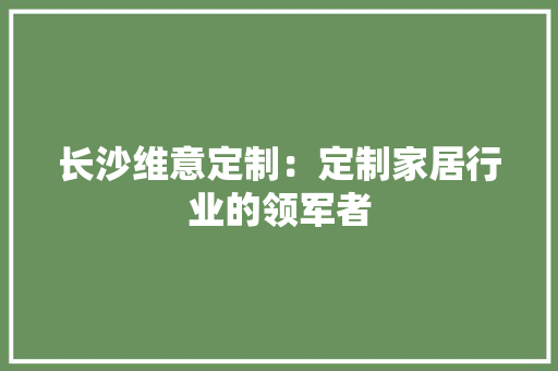 长沙维意定制：定制家居行业的领军者 室内设计