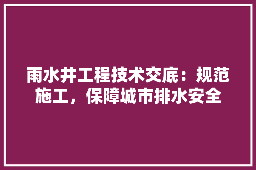 雨水井工程技术交底：规范施工，保障城市排水安全 室内设计
