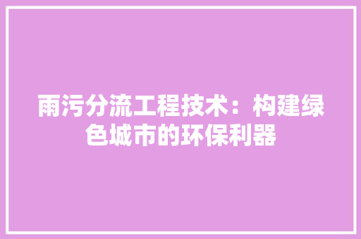 雨污分流工程技术：构建绿色城市的环保利器 室内设计