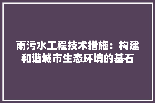 雨污水工程技术措施：构建和谐城市生态环境的基石