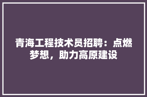 青海工程技术员招聘：点燃梦想，助力高原建设 室内设计