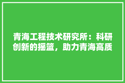 青海工程技术研究所：科研创新的摇篮，助力青海高质量发展