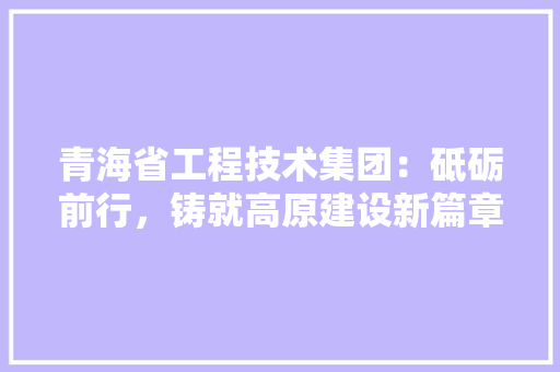 青海省工程技术集团：砥砺前行，铸就高原建设新篇章