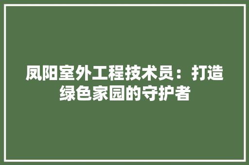 凤阳室外工程技术员：打造绿色家园的守护者