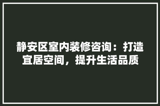 静安区室内装修咨询：打造宜居空间，提升生活品质 室内设计
