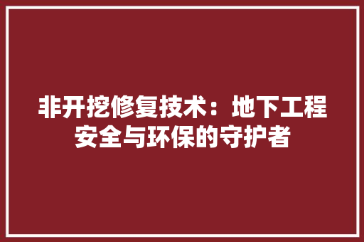 非开挖修复技术：地下工程安全与环保的守护者 室内设计