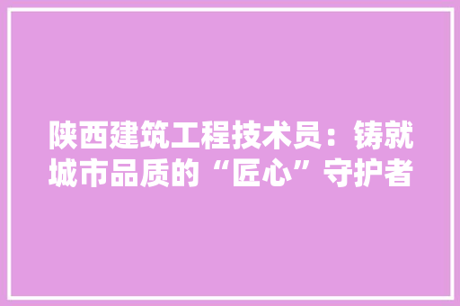 陕西建筑工程技术员：铸就城市品质的“匠心”守护者