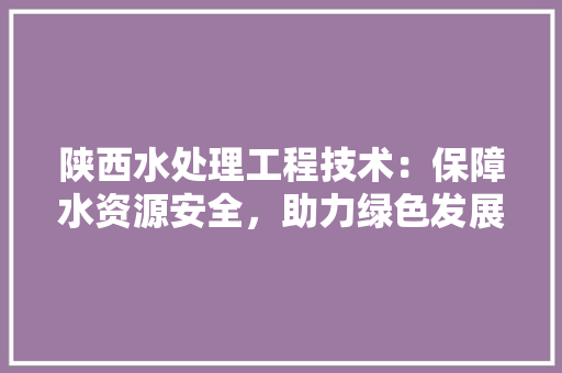 陕西水处理工程技术：保障水资源安全，助力绿色发展