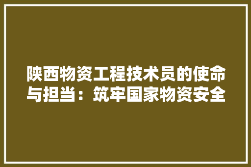 陕西物资工程技术员的使命与担当：筑牢国家物资安全防线