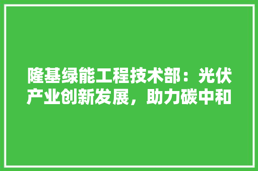 隆基绿能工程技术部：光伏产业创新发展，助力碳中和目标实现