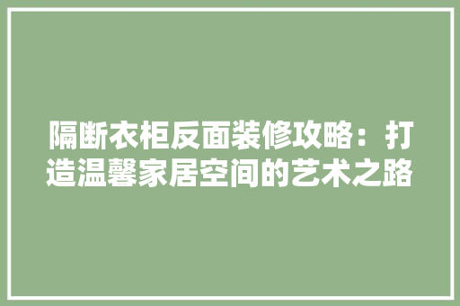隔断衣柜反面装修攻略：打造温馨家居空间的艺术之路 室内设计