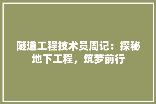 隧道工程技术员周记：探秘地下工程，筑梦前行