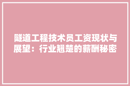 隧道工程技术员工资现状与展望：行业翘楚的薪酬秘密