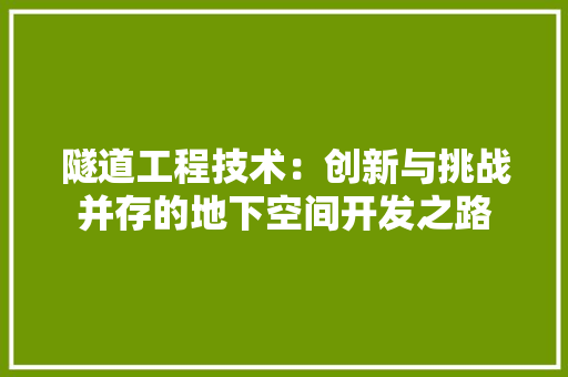 隧道工程技术：创新与挑战并存的地下空间开发之路 室内设计