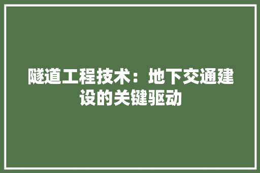 隧道工程技术：地下交通建设的关键驱动 室内设计