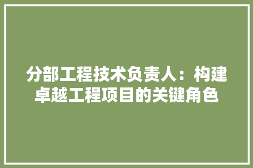 分部工程技术负责人：构建卓越工程项目的关键角色 家居装修