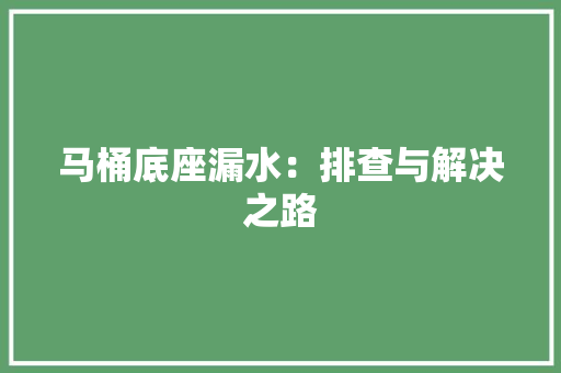 马桶底座漏水：排查与解决之路 室内设计