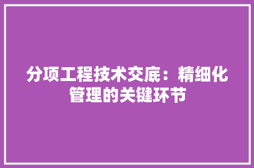 分项工程技术交底：精细化管理的关键环节 家居装修