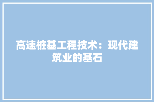高速桩基工程技术：现代建筑业的基石 室内设计