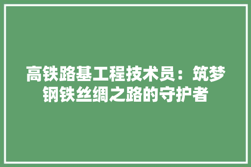 高铁路基工程技术员：筑梦钢铁丝绸之路的守护者