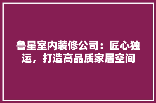 鲁星室内装修公司：匠心独运，打造高品质家居空间 室内设计