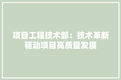 项目工程技术部：技术革新驱动项目高质量发展