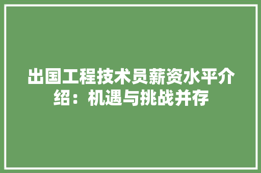 出国工程技术员薪资水平介绍：机遇与挑战并存