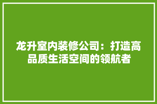 龙升室内装修公司：打造高品质生活空间的领航者 室内设计