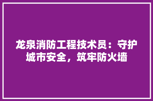 龙泉消防工程技术员：守护城市安全，筑牢防火墙