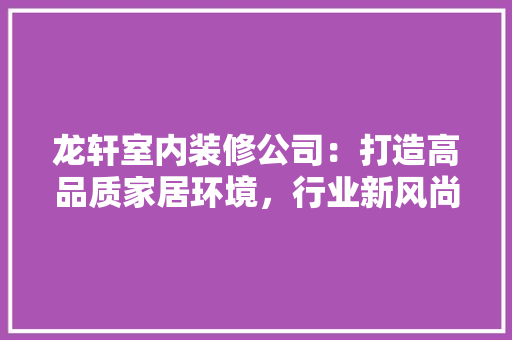 龙轩室内装修公司：打造高品质家居环境，行业新风尚 室内设计