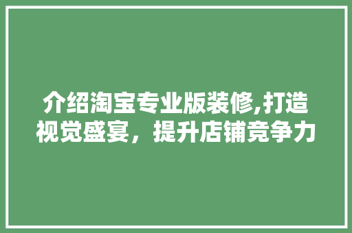 介绍淘宝专业版装修,打造视觉盛宴，提升店铺竞争力 地板材料