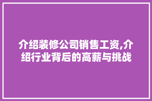 介绍装修公司销售工资,介绍行业背后的高薪与挑战
