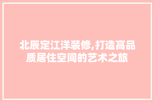北辰定江洋装修,打造高品质居住空间的艺术之旅