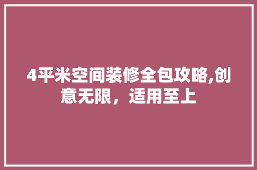 4平米空间装修全包攻略,创意无限，适用至上 软装设计