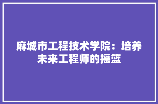 麻城市工程技术学院：培养未来工程师的摇篮