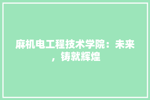 麻机电工程技术学院：未来，铸就辉煌
