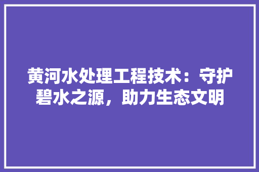 黄河水处理工程技术：守护碧水之源，助力生态文明