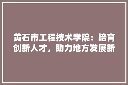 黄石市工程技术学院：培育创新人才，助力地方发展新篇章