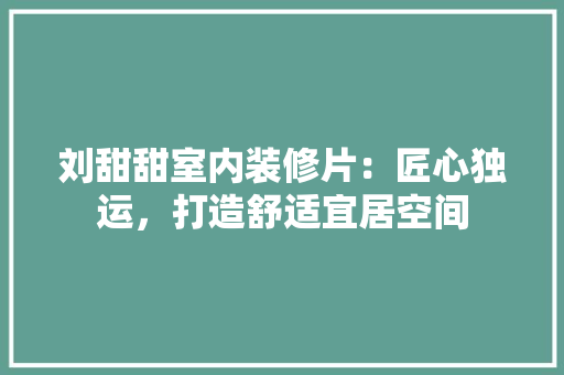 刘甜甜室内装修片：匠心独运，打造舒适宜居空间 家居装修