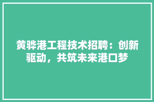 黄骅港工程技术招聘：创新驱动，共筑未来港口梦
