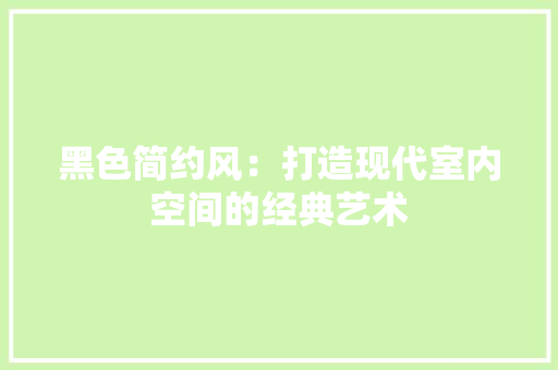 黑色简约风：打造现代室内空间的经典艺术 室内设计