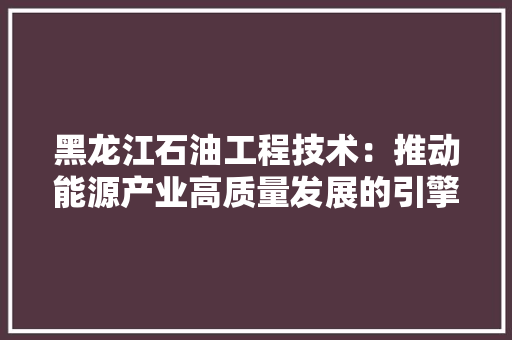 黑龙江石油工程技术：推动能源产业高质量发展的引擎