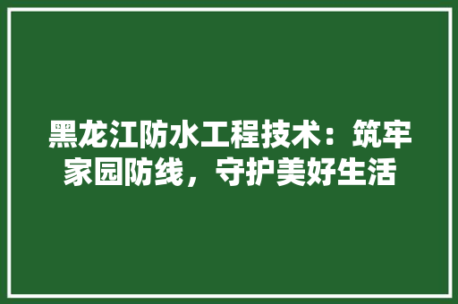 黑龙江防水工程技术：筑牢家园防线，守护美好生活 室内设计