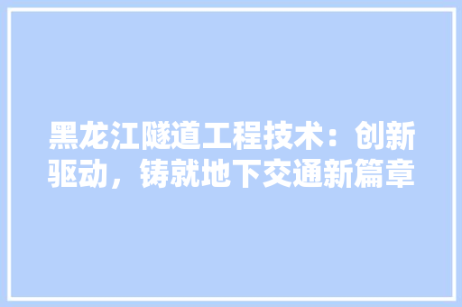 黑龙江隧道工程技术：创新驱动，铸就地下交通新篇章