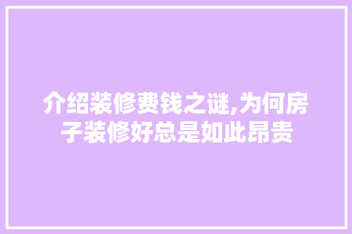 介绍装修费钱之谜,为何房子装修好总是如此昂贵 家居装修