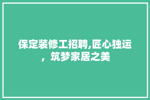 保定装修工招聘,匠心独运，筑梦家居之美 现代风格装饰