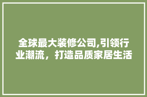 全球最大装修公司,引领行业潮流，打造品质家居生活